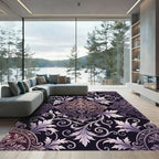 Ornate Purple Floral Scroll Medallion Rug