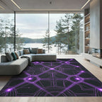 Neon Ultraviolet Circuit Geometric Grid Rug