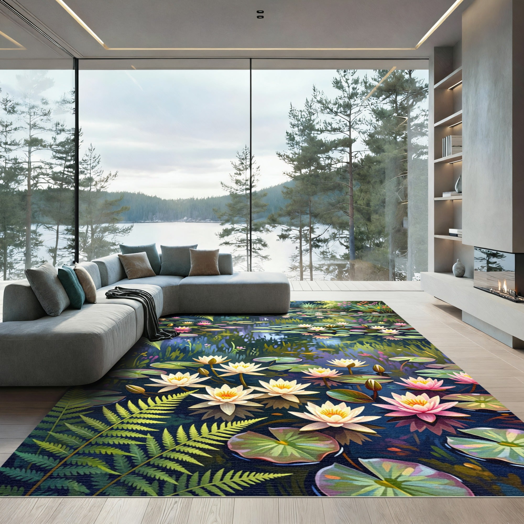 Lush Water Lily Pond Botanical Rug