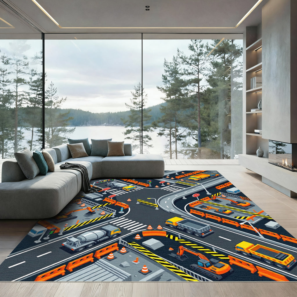 Isometric Urban Construction Site Graphic Rug