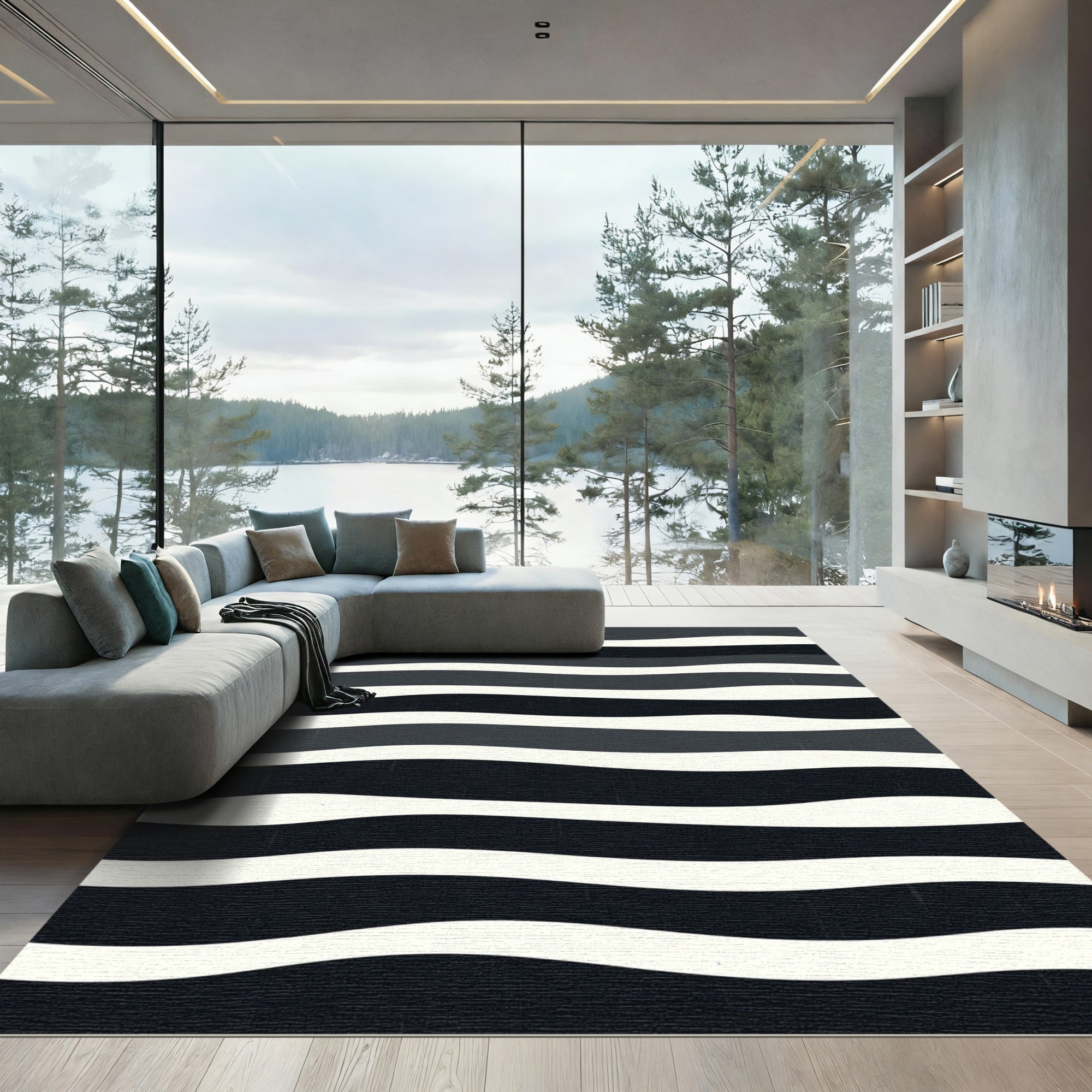 Monochromatic Wavy Stripe Rug