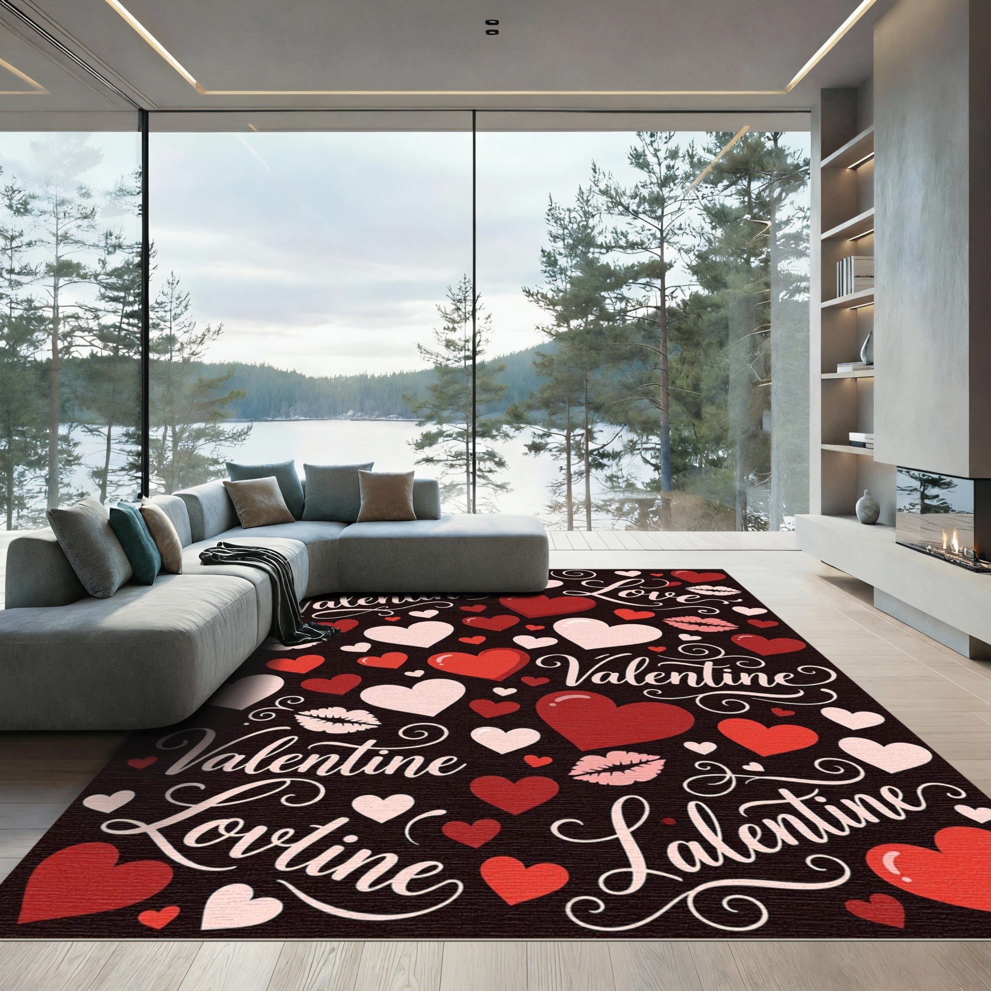 Red White Hearts Kiss Valentine Love Rug