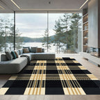 Black Cream plaid Grid Rug