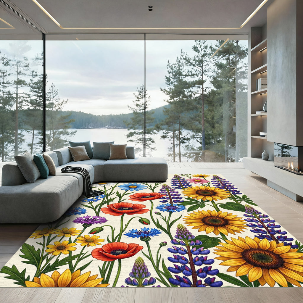 Vibrant Wildflower Meadow Botanical Art Rug