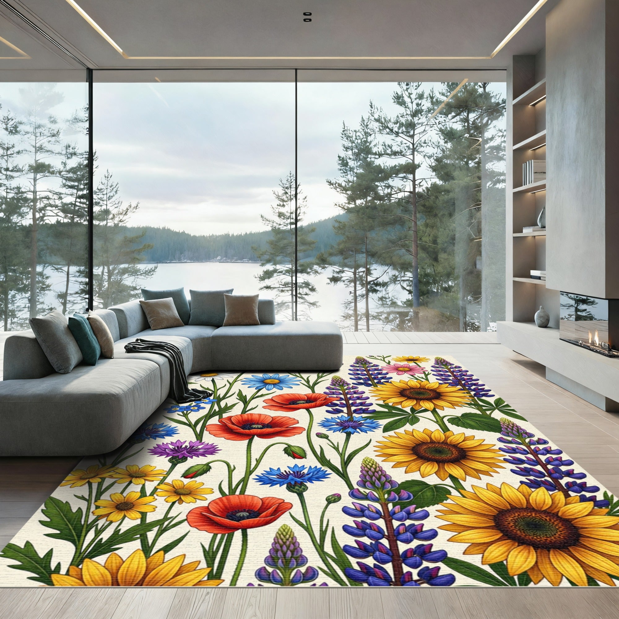 Vibrant Wildflower Meadow Botanical Art Rug