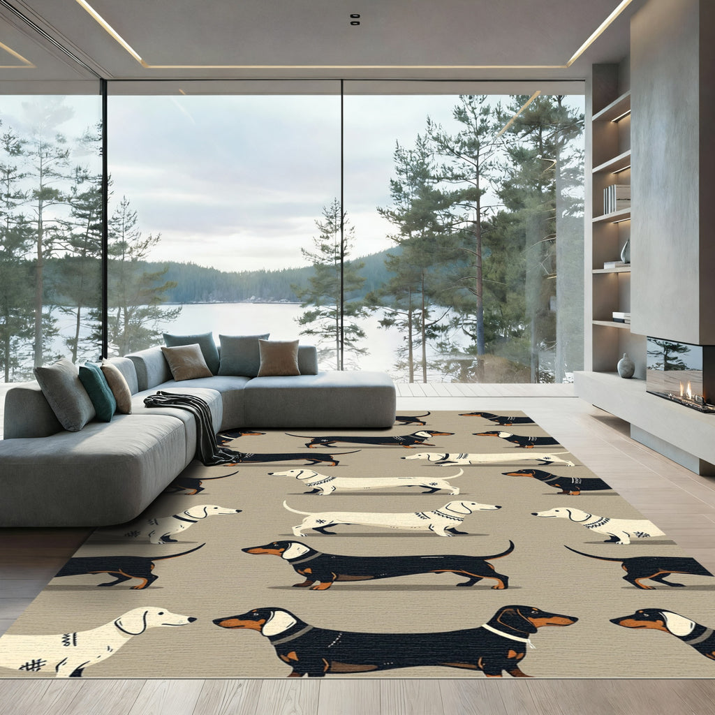 Playful Dachshund Dog Nordic Knit Art Rug