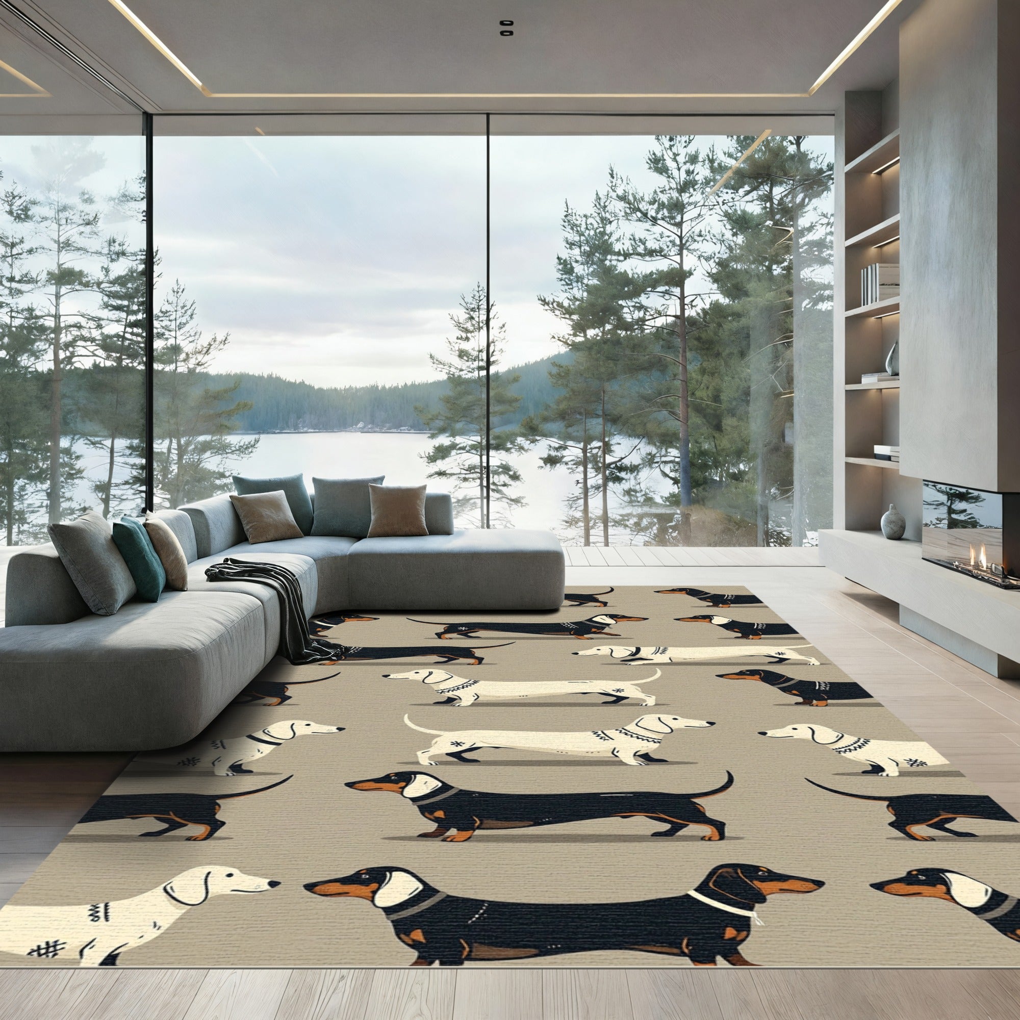 Playful Dachshund Dog Nordic Knit Art Rug