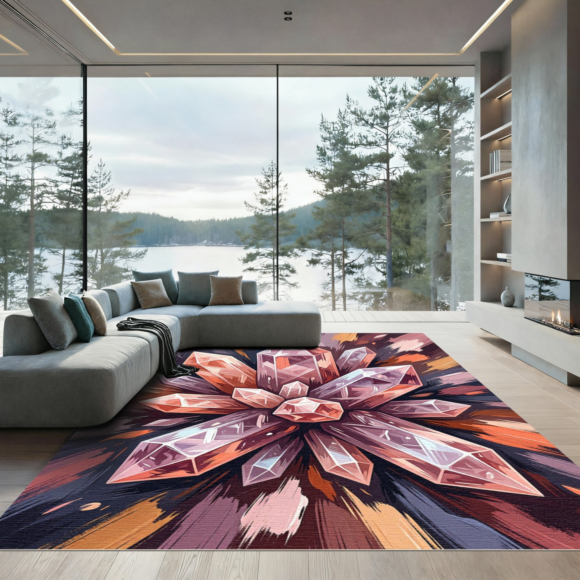 Radiant Amethyst Quartz Crystal Burst Rug