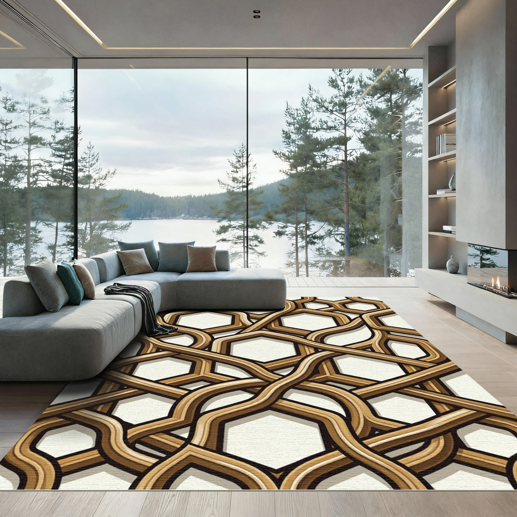Geometric Intertwined Hexagon Cream Rug