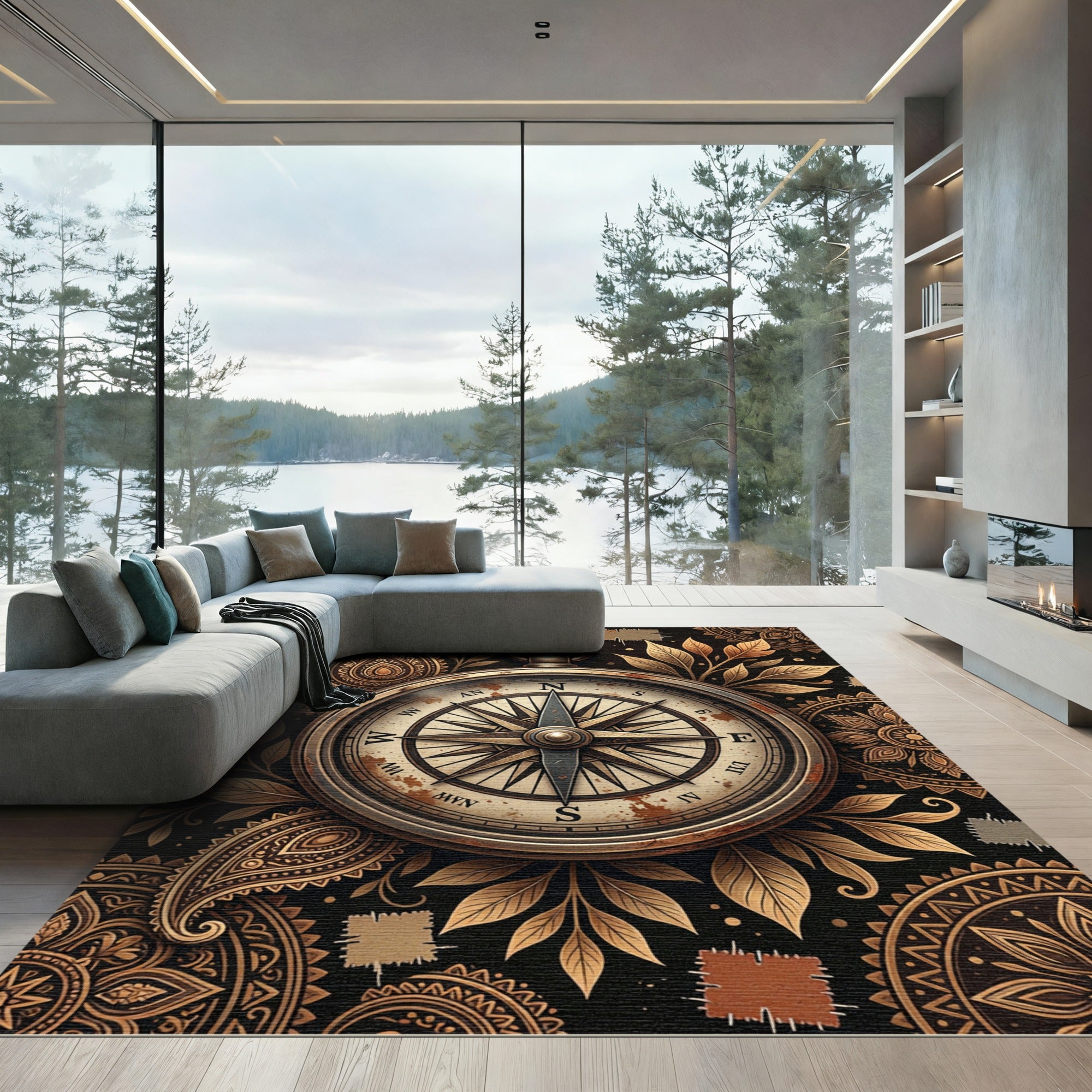 Golden Compass Paisley Floral Medallion Rug