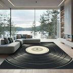 Retro Monochrome Vinyl Record Graphic Rug