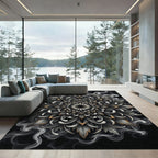 Monochrome Silver Gilded Floral Mandala Rug