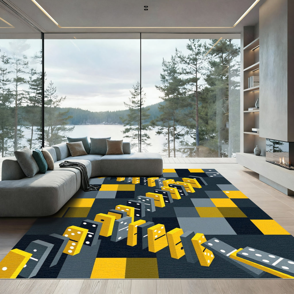 Modern Yellow and Charcoal Domino Geometric Rug