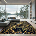 Golden Basketball Kinetic Energy Abstract Rug