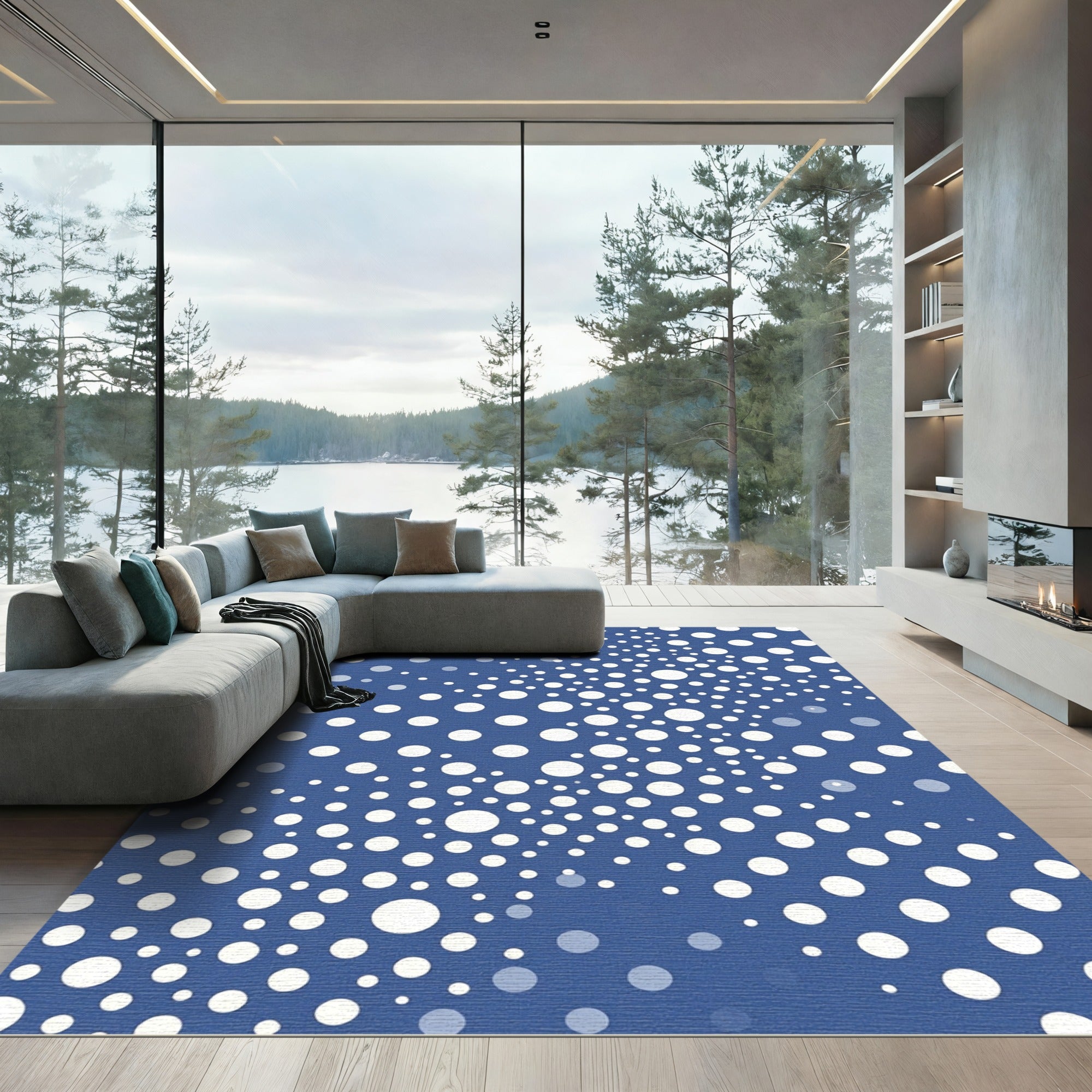 Deep Blue White Dot Cascade Rug