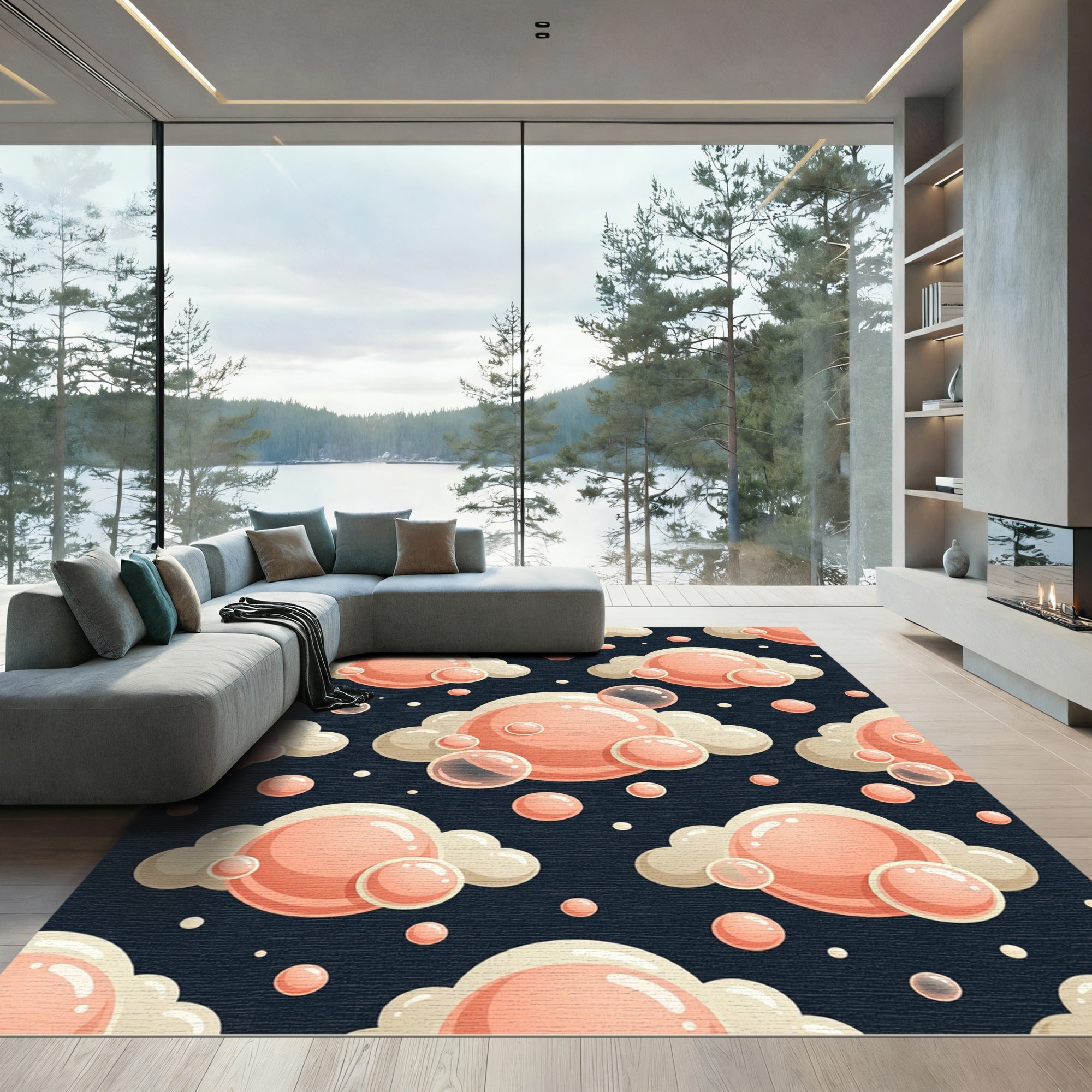 Playful Peach Bubble Cloud Art Rug