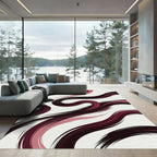Minimalist Merlot Abstract Fluid Wave Rug