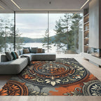 Terracotta Orange Floral Mandala Rug