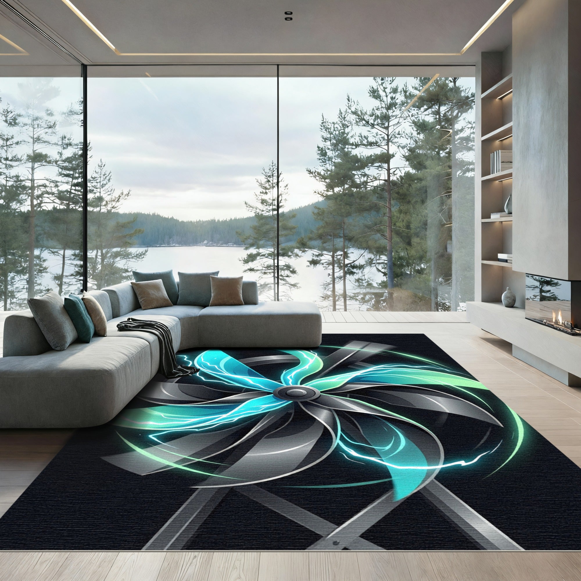 Electric Blue Radiant Turbine Energy Rug