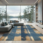 Rustic Blue Beige Plaid Grunge Rug