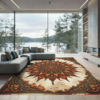 Vintage Burnt Orange Floral Mandala Rug