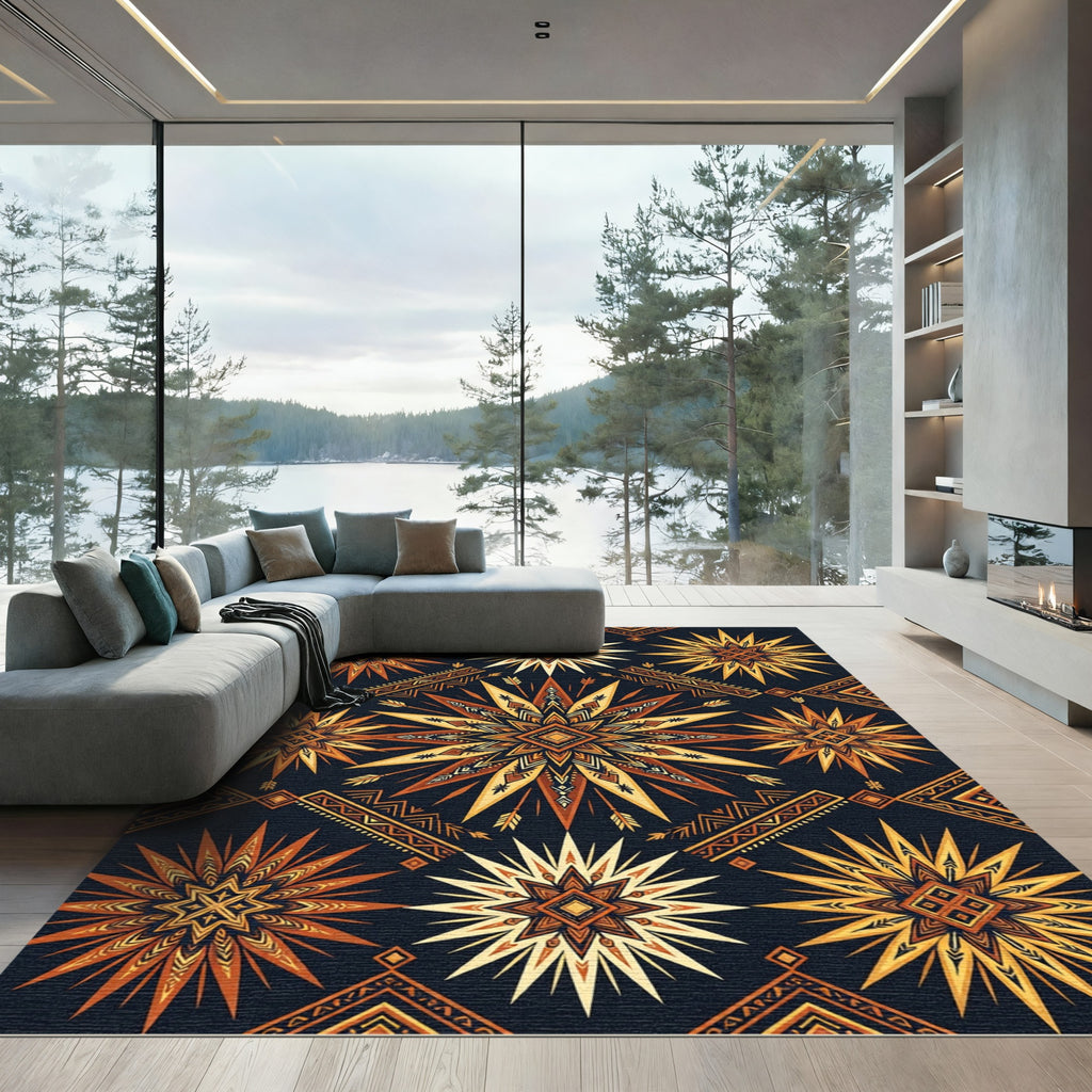 Golden Starburst Geometric Earth Tone Rug