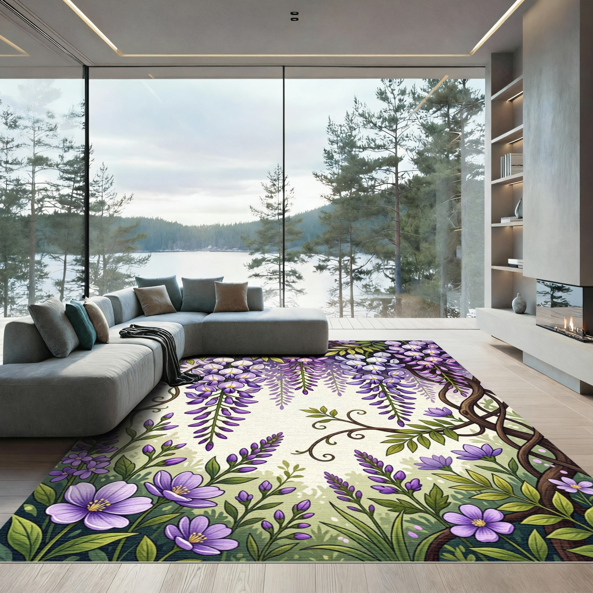 Elegant Purple Wisteria Botanical Vine Rug