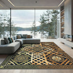 Earthy Geometric Medallion Intersecting Lines Rug
