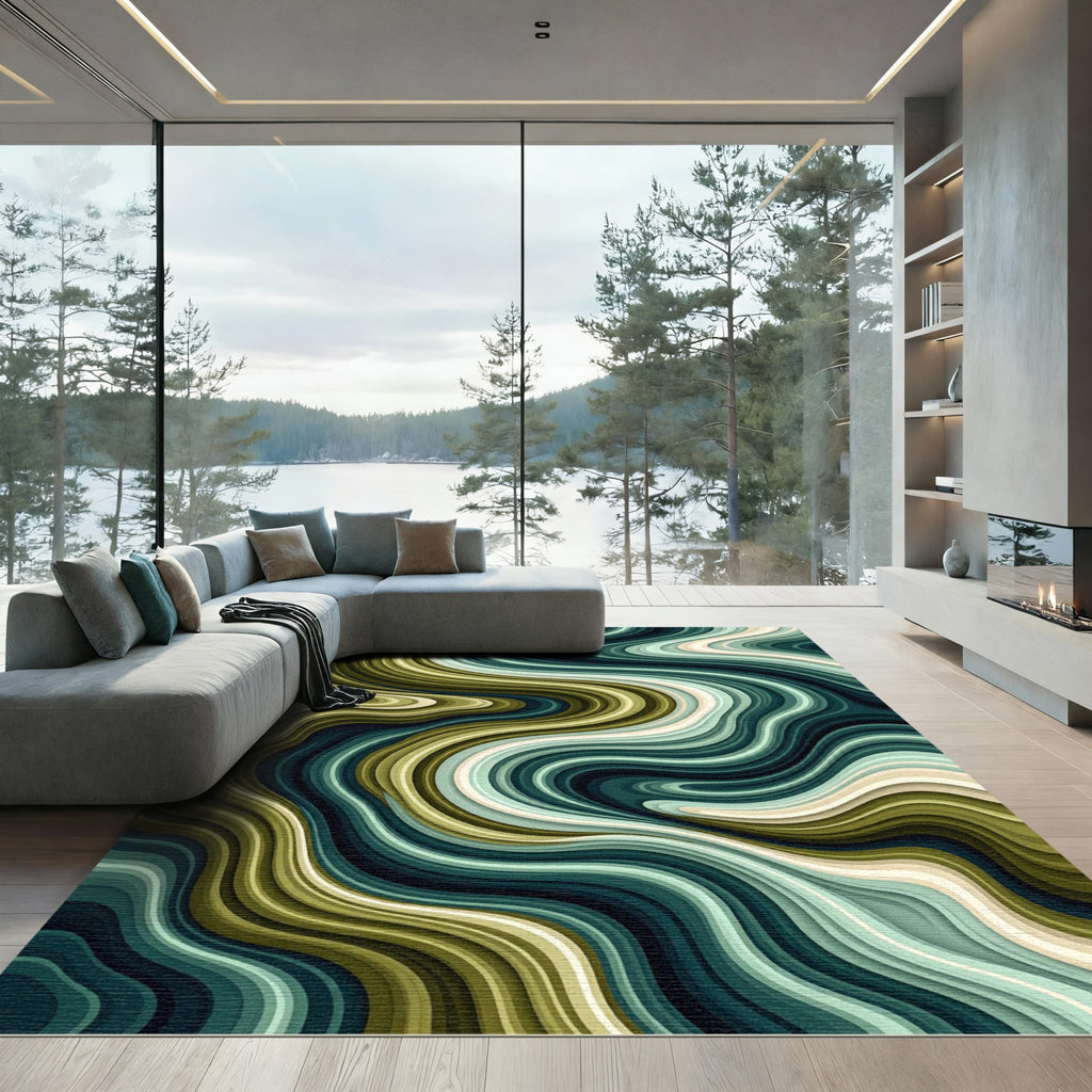 Olive Teal Marble Flow Rug