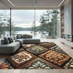 Elegant Damask Diamond Multi-Tone Tile Rug