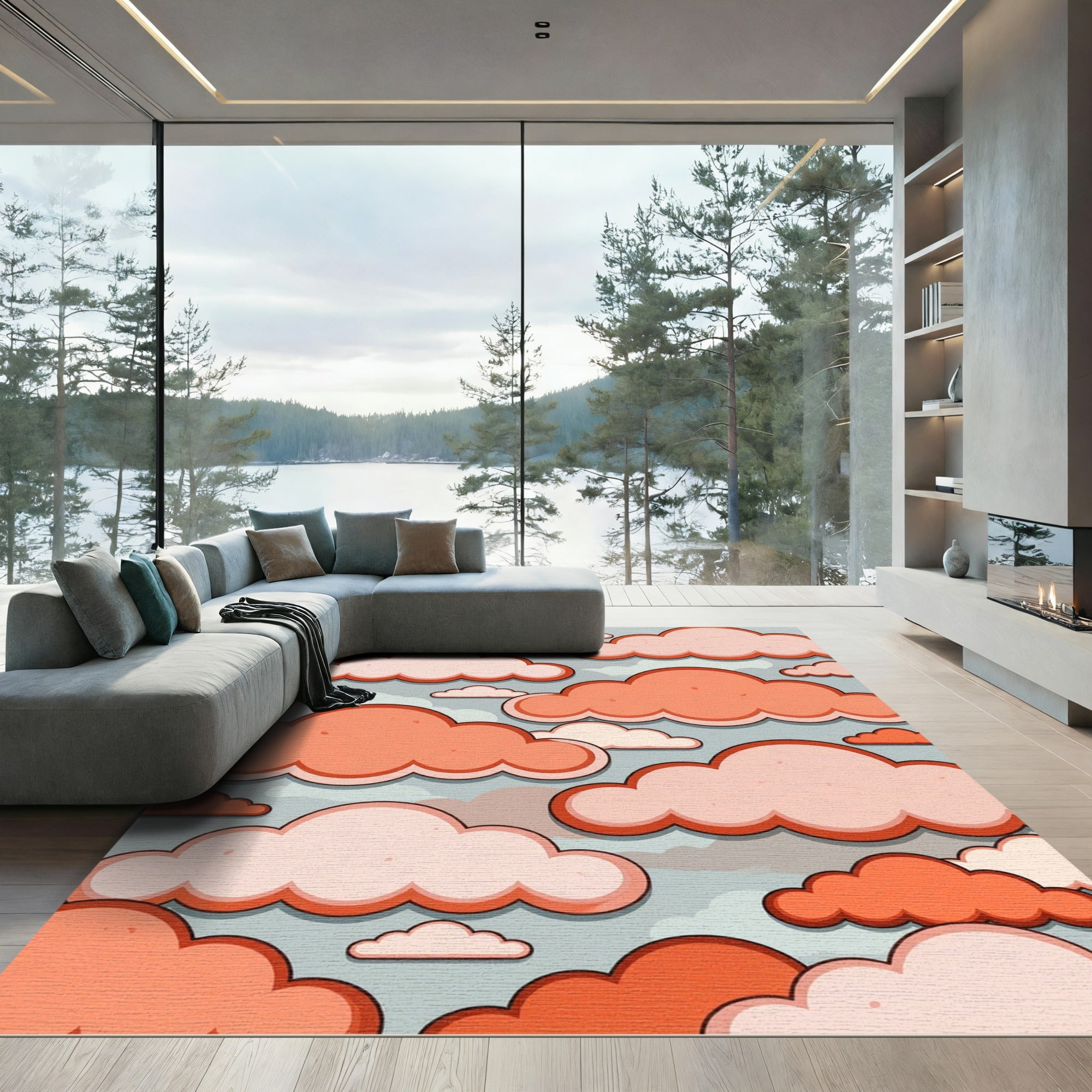 Whimsical Peach Pastels Floating Cloud Composition Rug