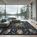 Midnight Blue Forest Owl Medallion Rug
