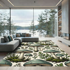 Sage Green Mushroom Forest Floor Illustration Rug