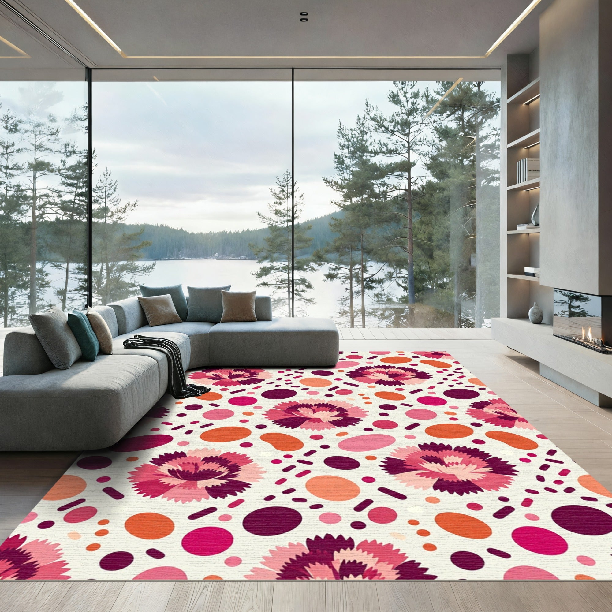 Crimson Pink Floral Scatter Rug