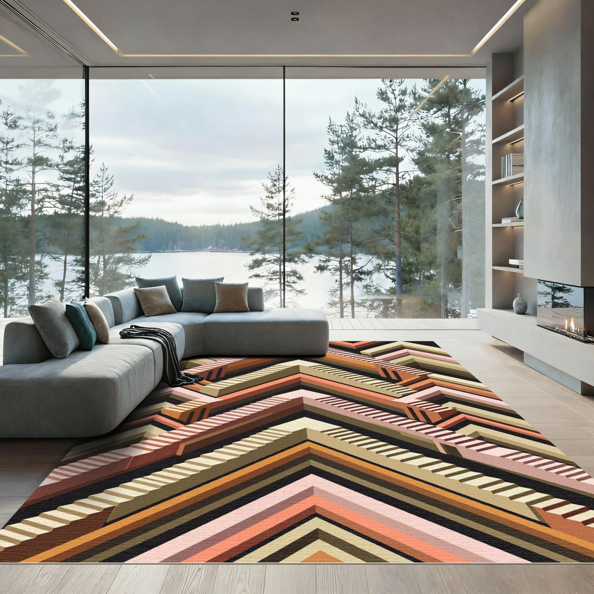Terracotta Orange Staircase Chevron Rug