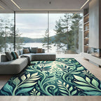 Lush Emerald Botanical Leaf Scroll Rug