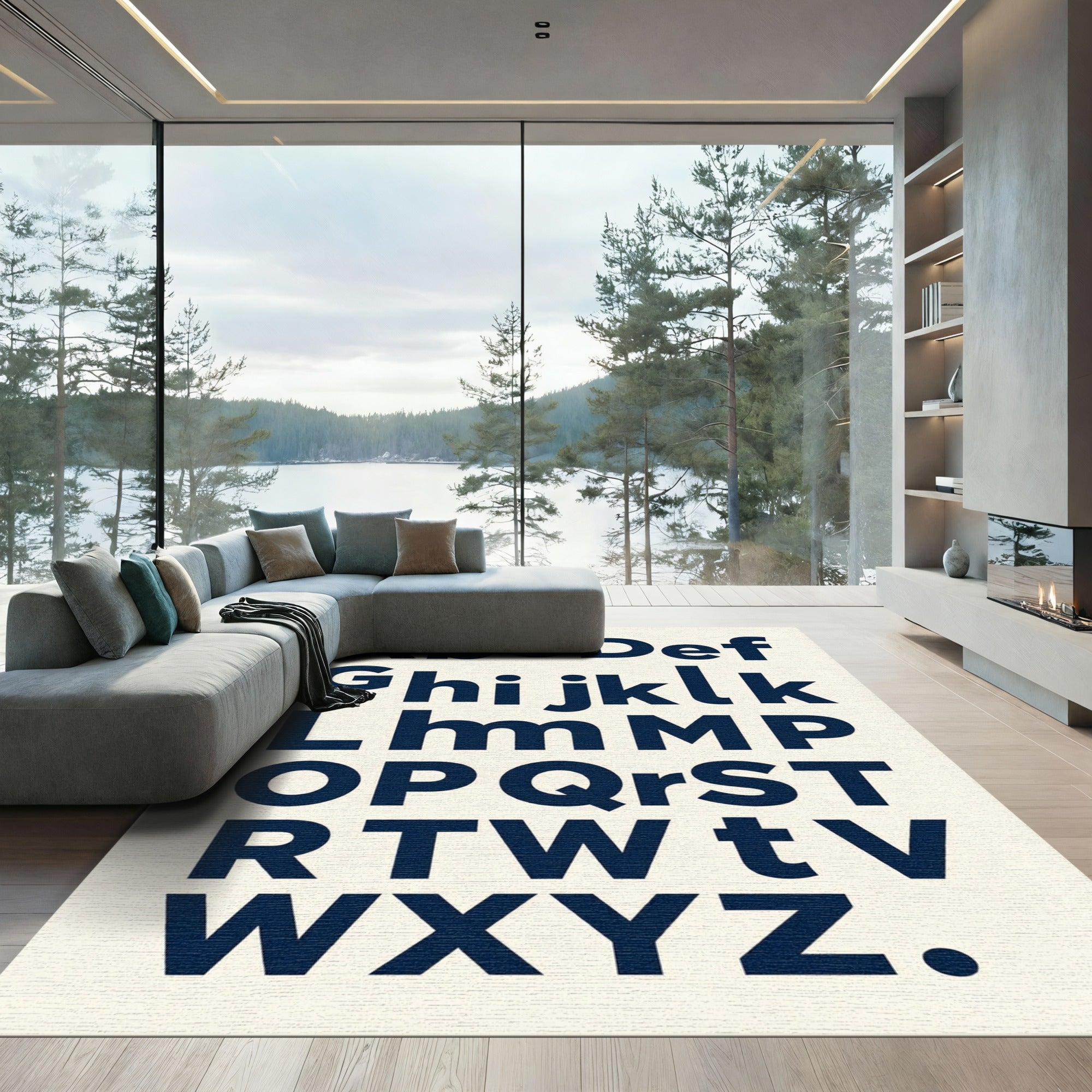 Navy Modern Alphabet Typographic Art Rug