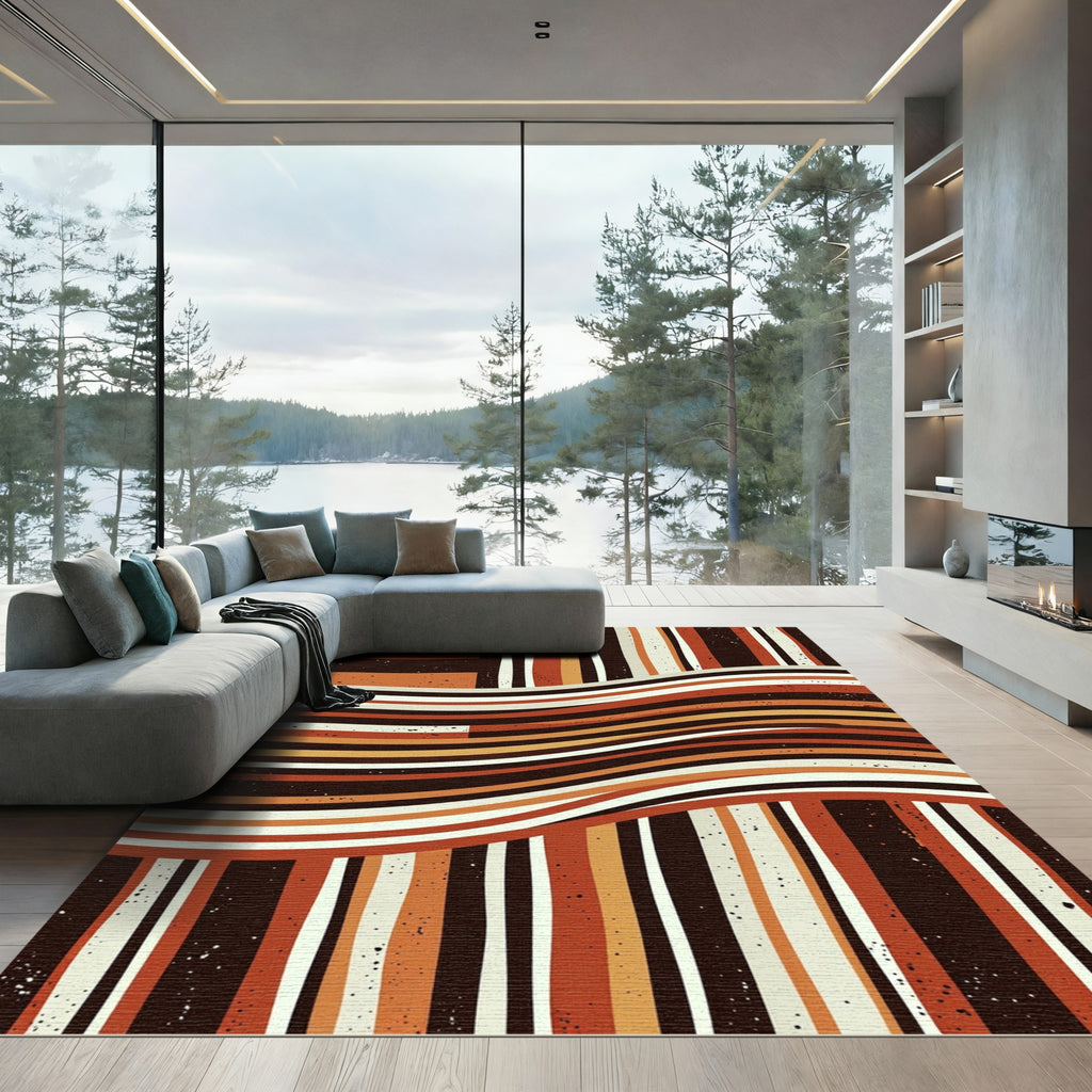 Earthy Retro Wave Striped Art Rug