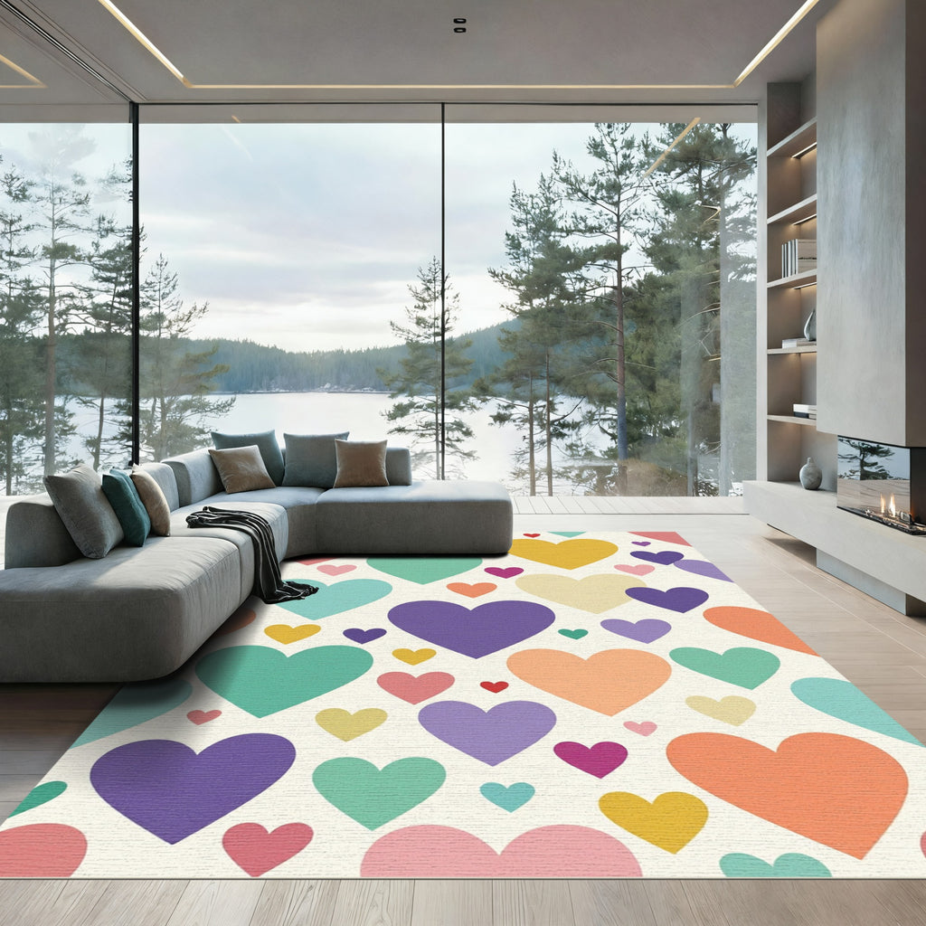 Colorful Pastel Floating Heart Mosaic Rug