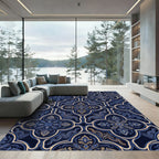 Elegant Midnight Blue Damask Medallion Rug