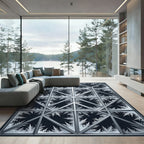 Frosty Monochrome Geometric Snowflake Lattice Rug