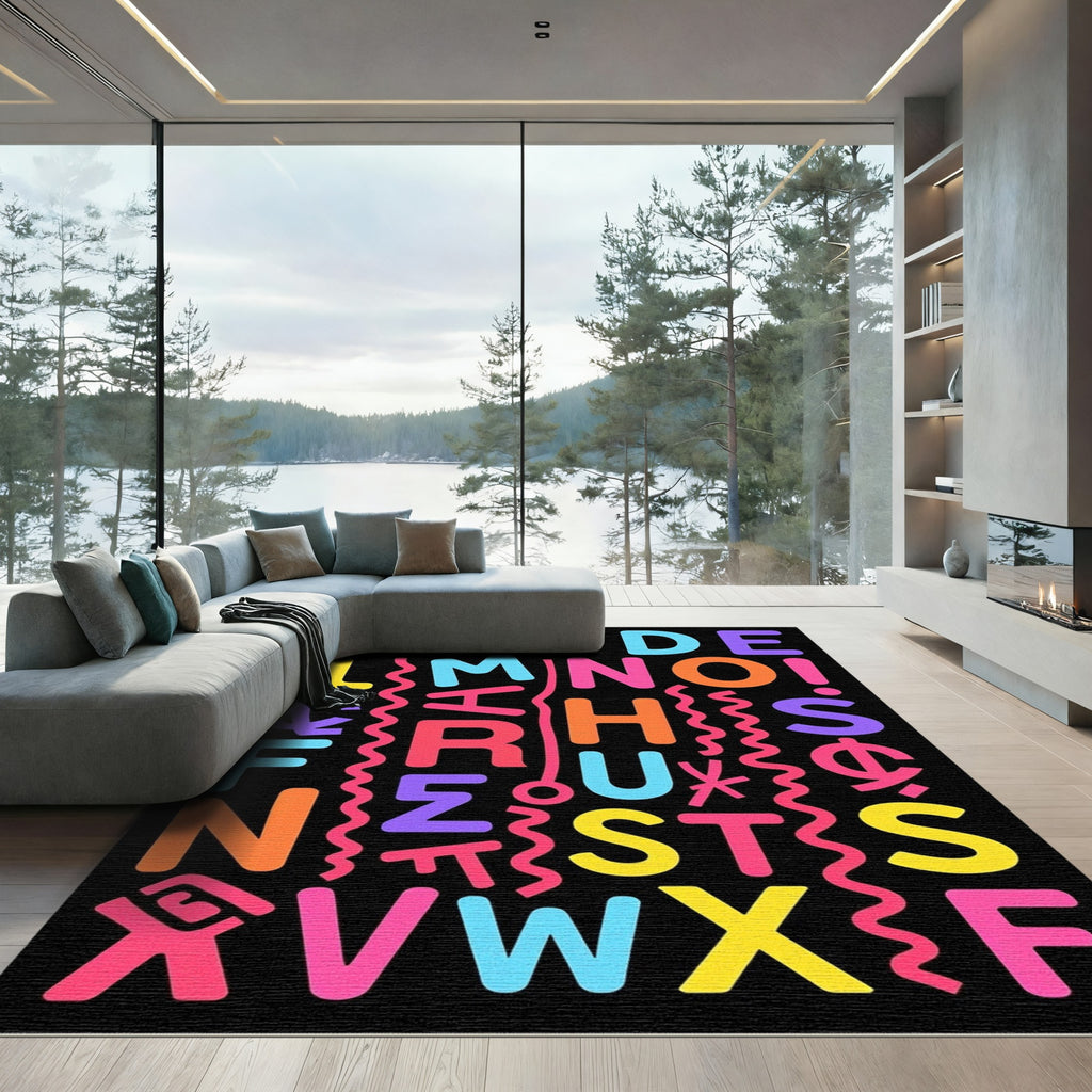 Vibrant Alphabet Composition Retro Rug