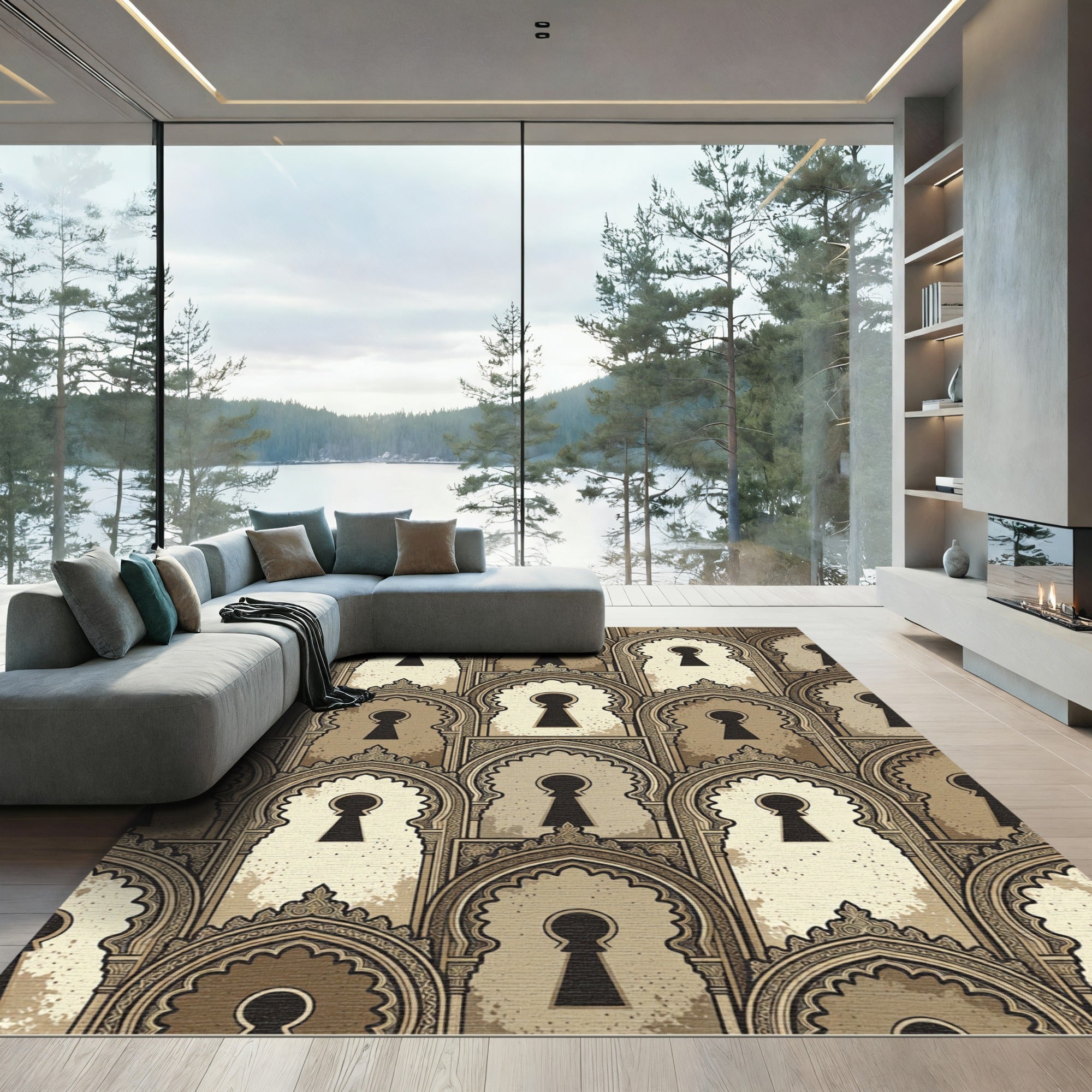 Elegant Archway Keyhole Neutral Wall Art Rug