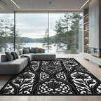 Ornate Charcoal Gothic Arch Filigree Rug