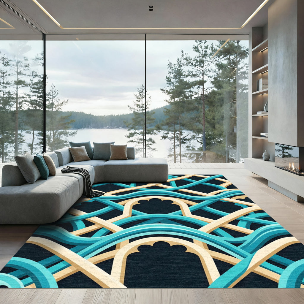 Teal and Cream Intertwined Arch Rug