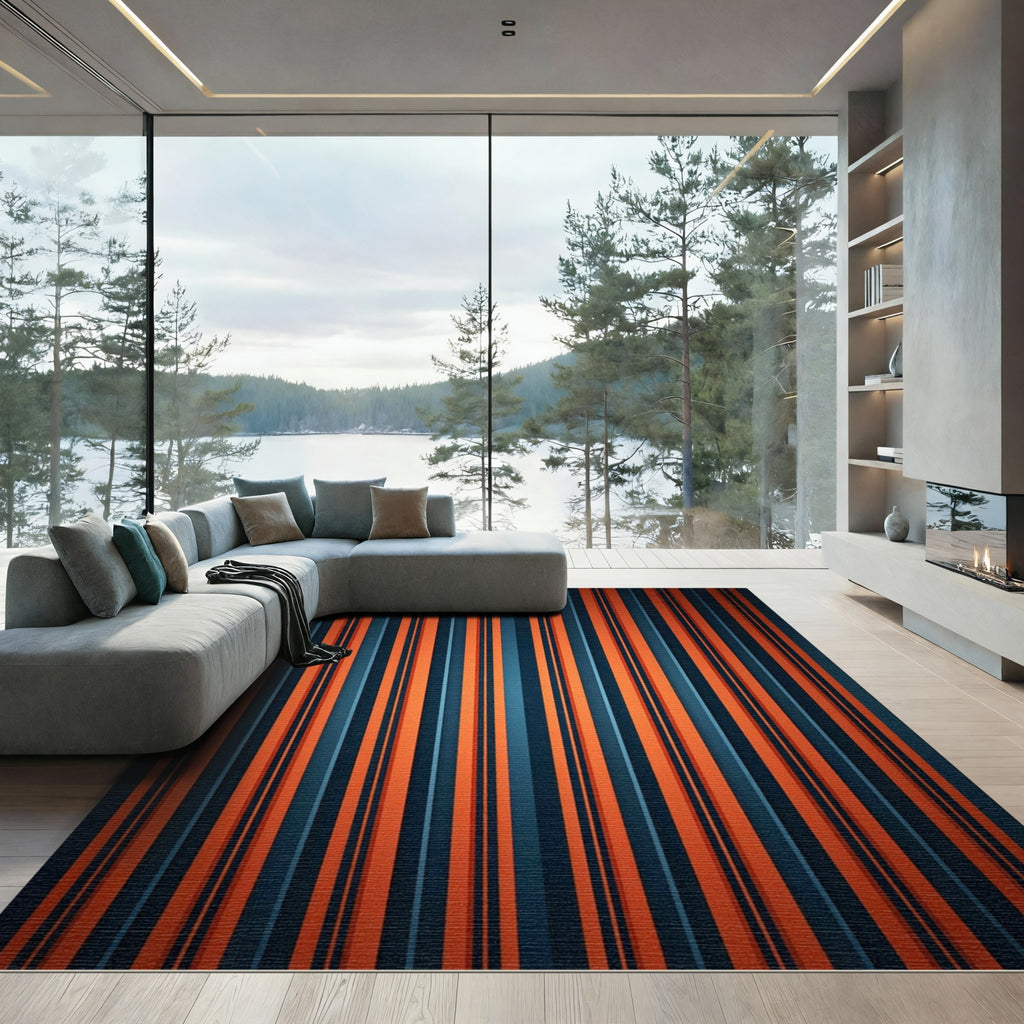 Bold Orange Blue Striped Gradient Rug
