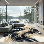 Abstract Charcoal and Bronze Fluid Swirl Rug