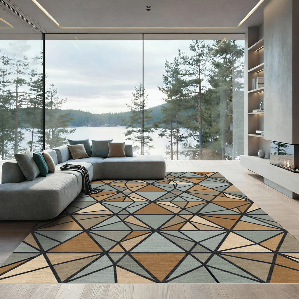Geometric Earth Tone Triangulated Abstract Art Rug