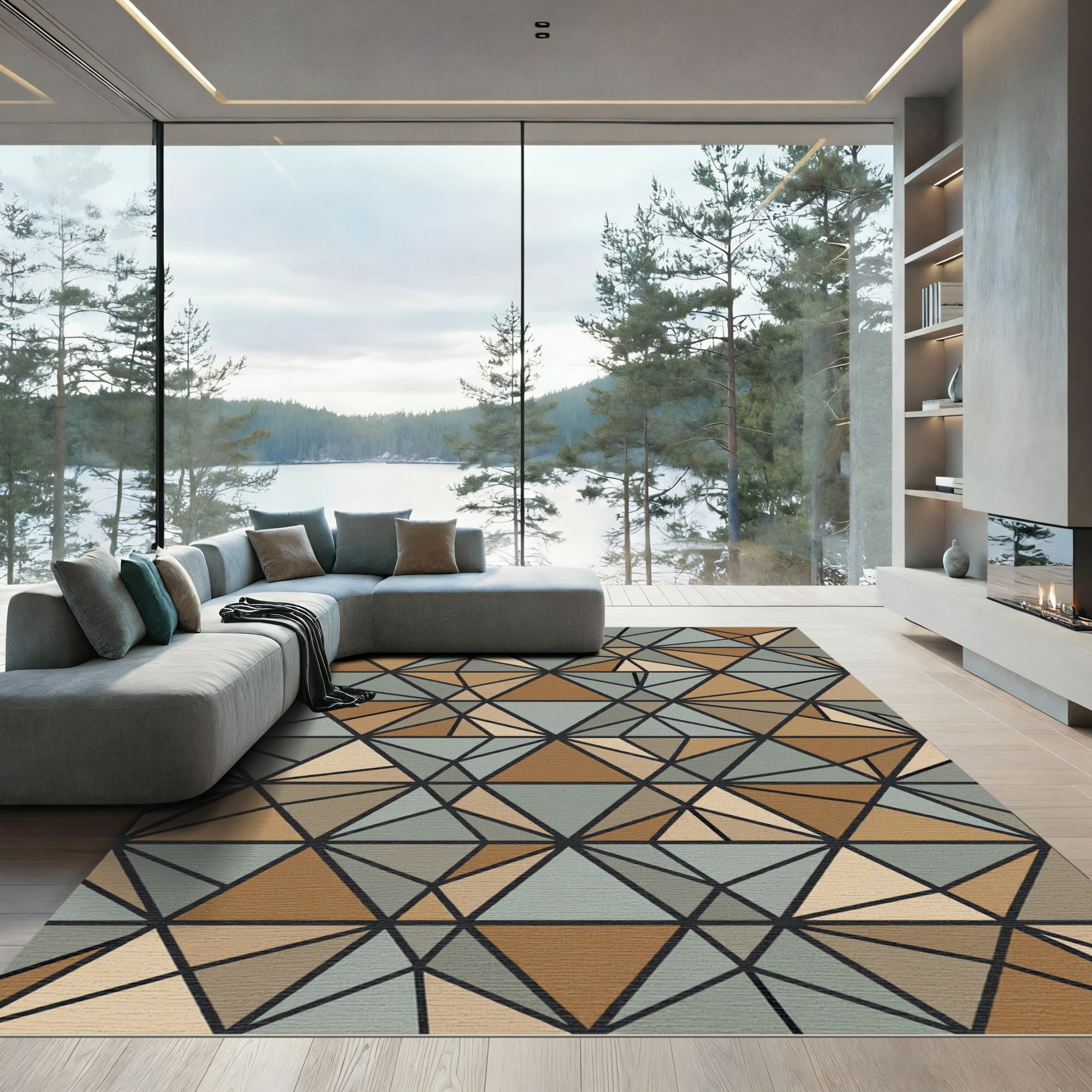 Geometric Earth Tone Triangulated Abstract Art Rug