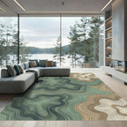 Sage and Ochre Earthy Topographic Abstract Rug